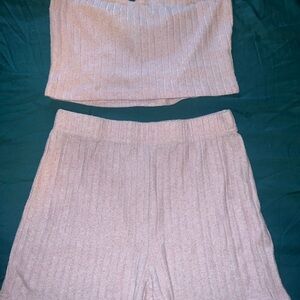 Women's Pink Ribbed Sleepwear Set